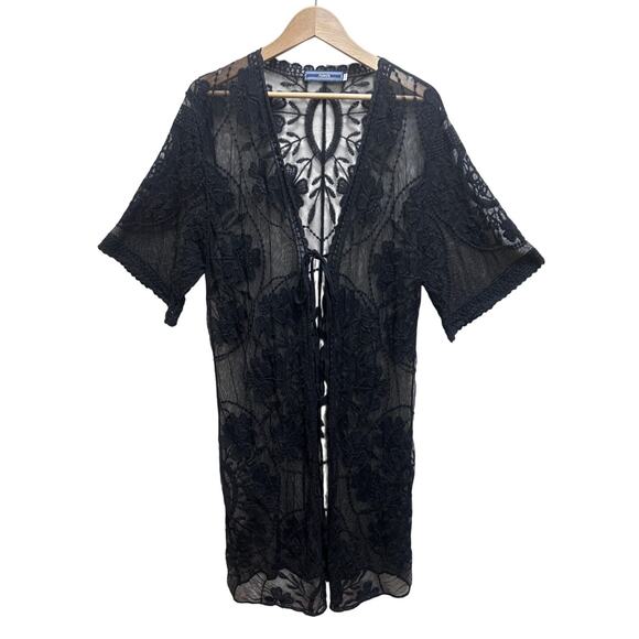 Highness Kimono Lace Top Cardigan O/S Blk Front Tie Indie Festival Witchy Boho - Picture 1 of 6